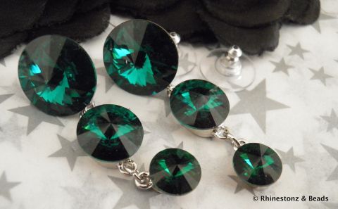 Triple Drop Earrings with Swarovski - Emerald